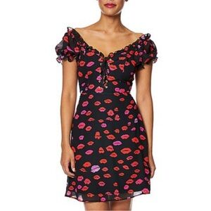Betsey Johnson kiss 💋 lips lipstick dress milkmaid babydoll corset Valentine's